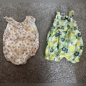 18 month girl Floral Baby Rompers Set - Pink & Green